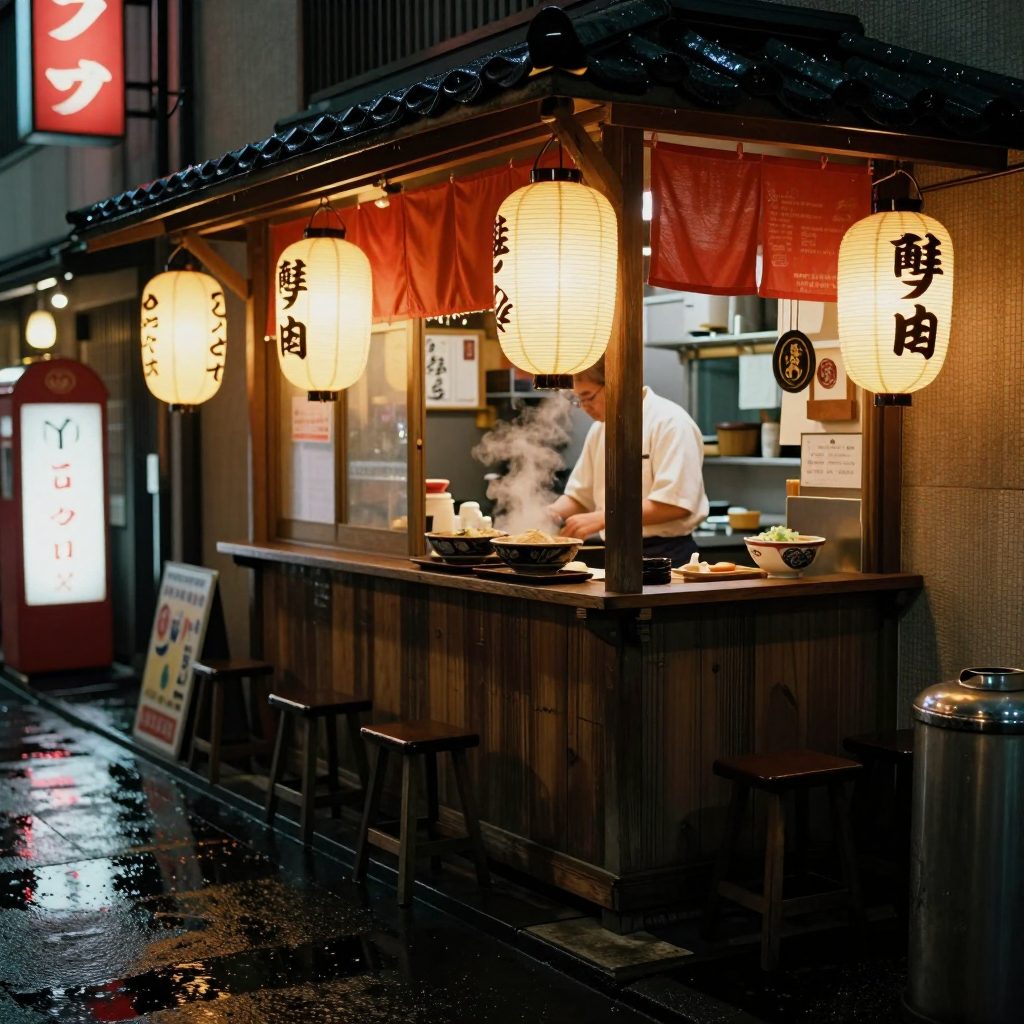 Z-Image Turbo FP8 1024x1024 test image of a Tokyo ramen stall at night, generated in 16.6 seconds on an RTX 5080 16 GB in ComfyUI